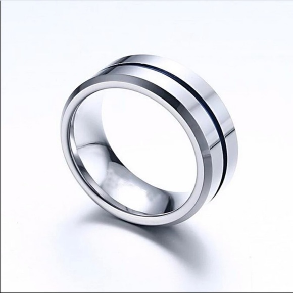 ☆New 8MM men’s Blue Line Stainless Steel Ring band - Picture 4 of 7
